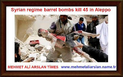 Syrian regime barrel bombs kill 45 in Aleppo