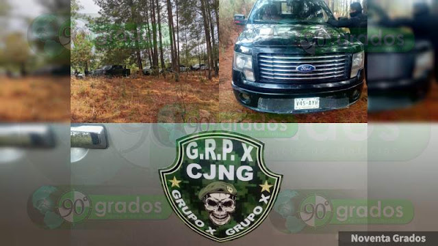 Un convoy de Grupo X de El CJNG es asegurado rotulado y con la siglas en Zinapécuaro, Michoacán