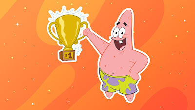 Patrick Star holding up a trophy