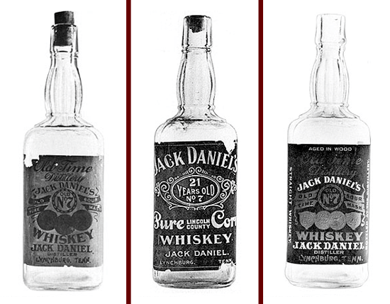 Jack Daniel's labeled bottles 1906 - 1910