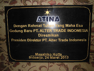 Prasasti Peresmian gedung Baru PT Alter Trade Indonesia