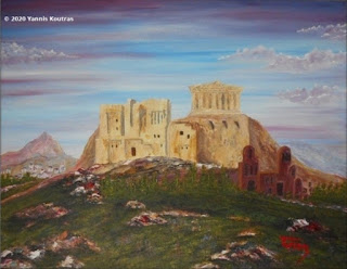  Original Acrylic Painting on Stretched Canvas Frame (Acropolis Parthenon Ancient Greece) 35X45X1.5cm by Yannis Koutras