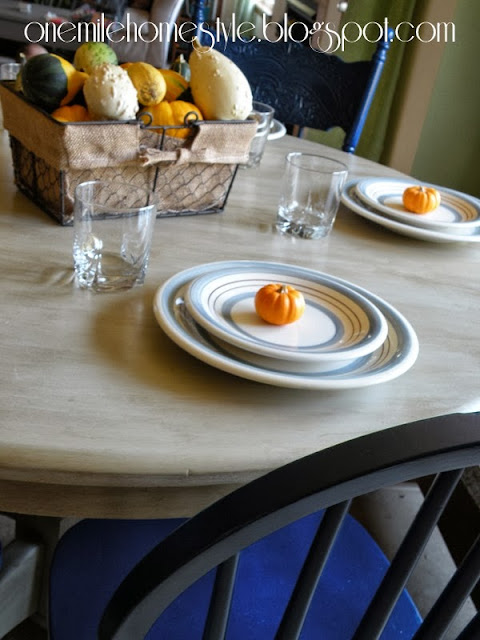 Refinished tabletop detail - with fall decor