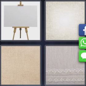 4 Fotos 1 Palabra Cuadro Blanco Tela Blanca. Caballete para Pintar. Lienzo. Tripode. Mantel Bordado Papel Blanco - Enigma Diario Suecia 6 Letras