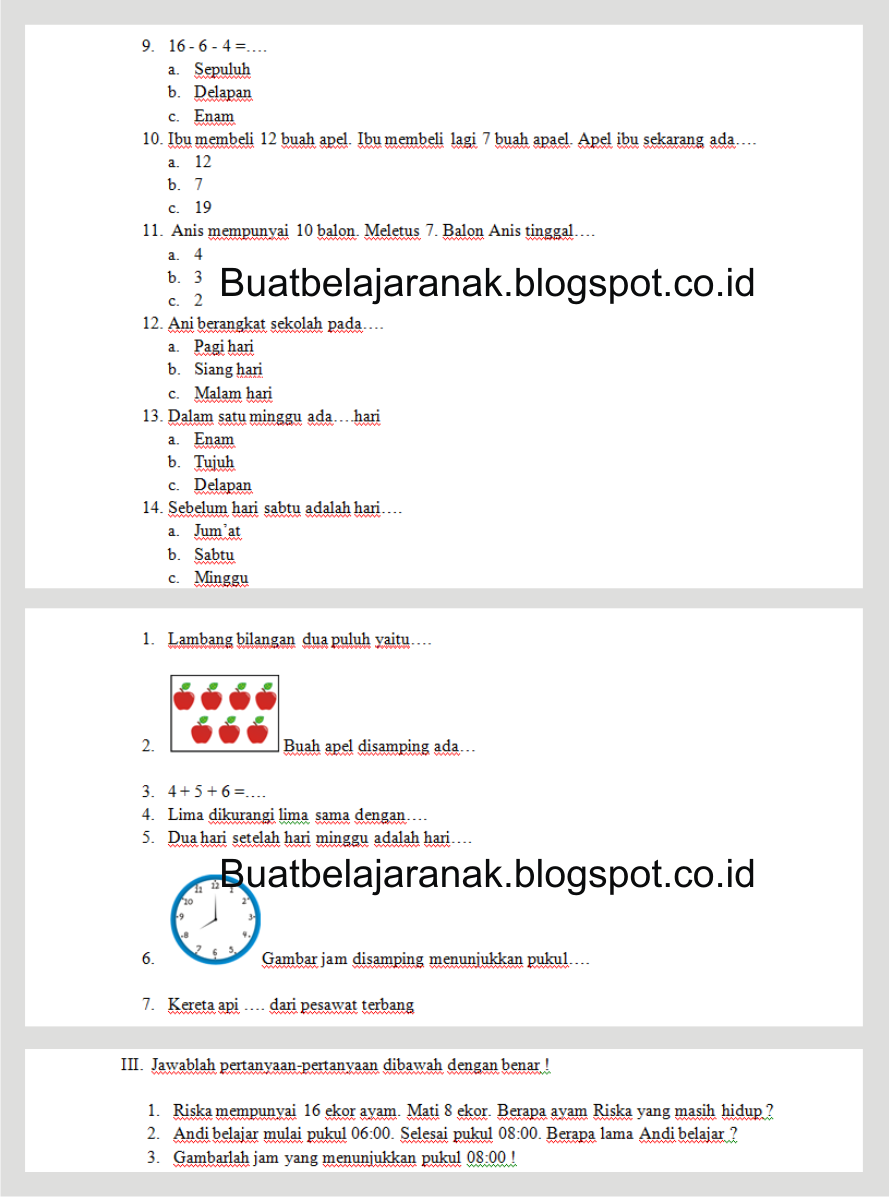 Berikut ini penulis sajikan Soal UlanganYang Di rangkum Bagi Pembaca   Latihan Soal Matematika Kelas 1 SD Semester 1 Buat Belajar Anak