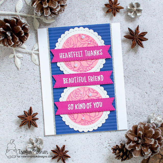 Heartfelt Thanks Card by Zsofia Molnar | Heartfelt Roses Stamp Set and Circle Frames and Banner Trio Die Sets by Newton's Nook Designs