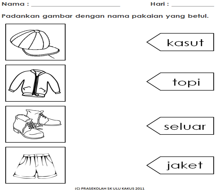 Prasekolah SK Ulu Kakus: TEMA MINGGUAN: PAKAIAN (lembaran 