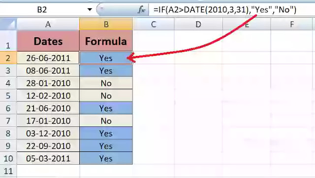 Date function with if function in excel