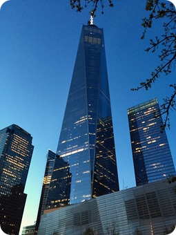 9-11 Memorial at Night with Freedom Tower