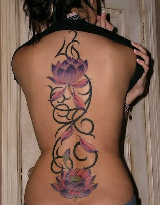 Tribal Design Flower Tattoo on Sexy Girl Back