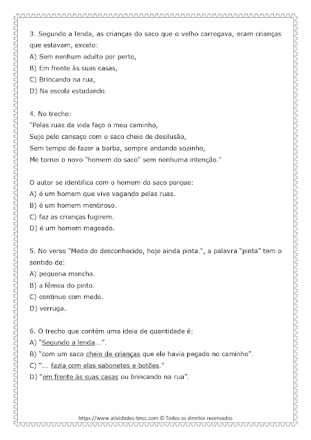 INTERPRETAÇÃO DE TEXTO – O VELHO DO SACO 4º E 5º ANO