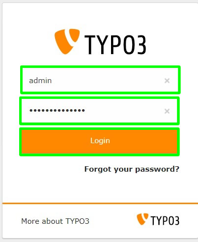 enter typo3 admin username and password