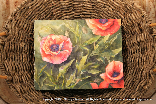 Dancing Poppies Watercolor Painting in decorative display