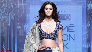 Disha Patani in Beautiful Blue Chania Choli Lehenga at Lakme Fashion Week Summer Spring 2017 5.jpg