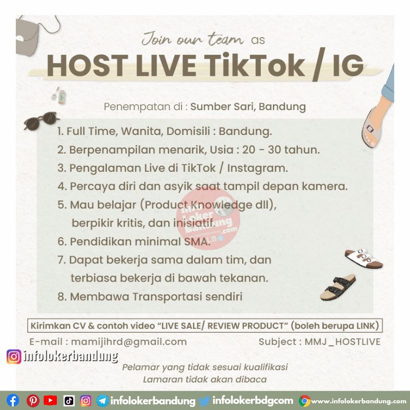 Lowongan Kerja Host Live Tiktok / IG Mamiji Bandung Juli 2022