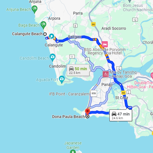 Calangute to Dona Paula Route