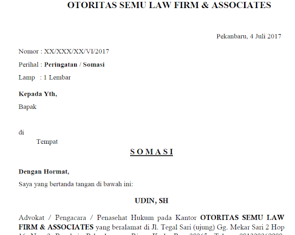 Contoh Surat Somasi