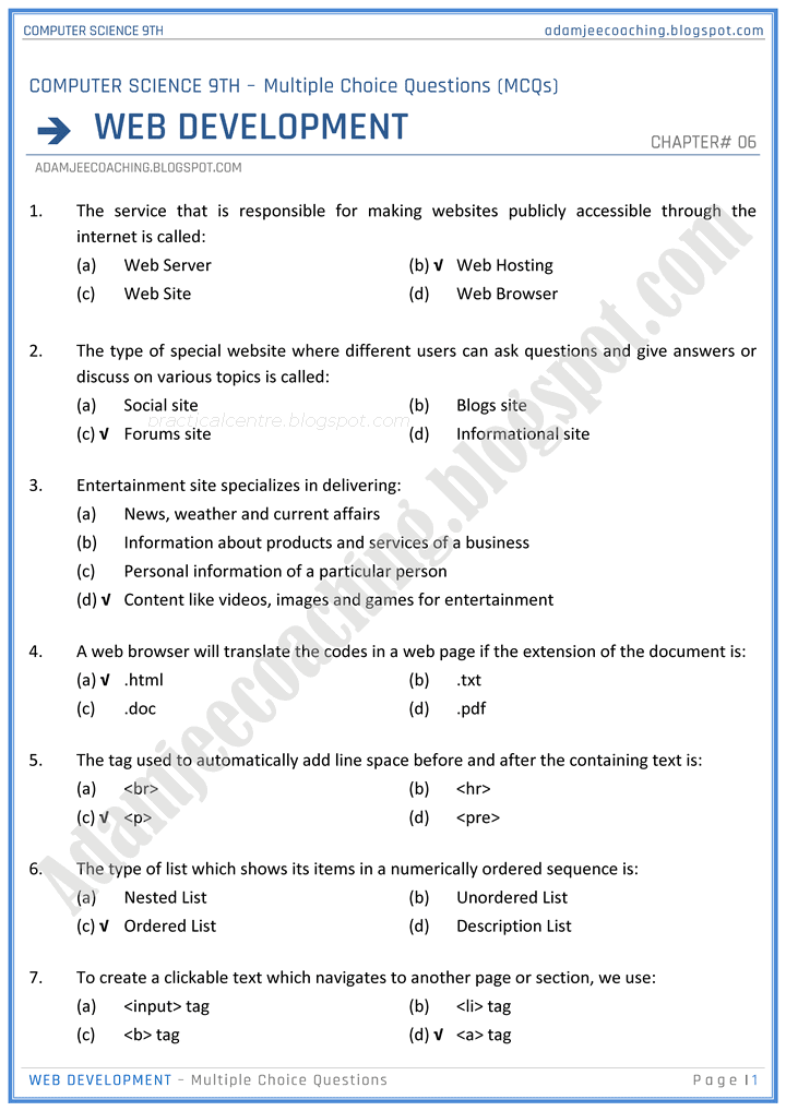 web-development-mcqs-computer-science-9th