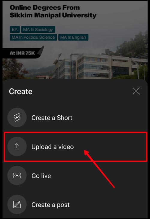 upload video wale option ko select kare