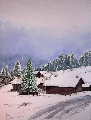 aquarelle-de-montagne watercolor painting of mountain