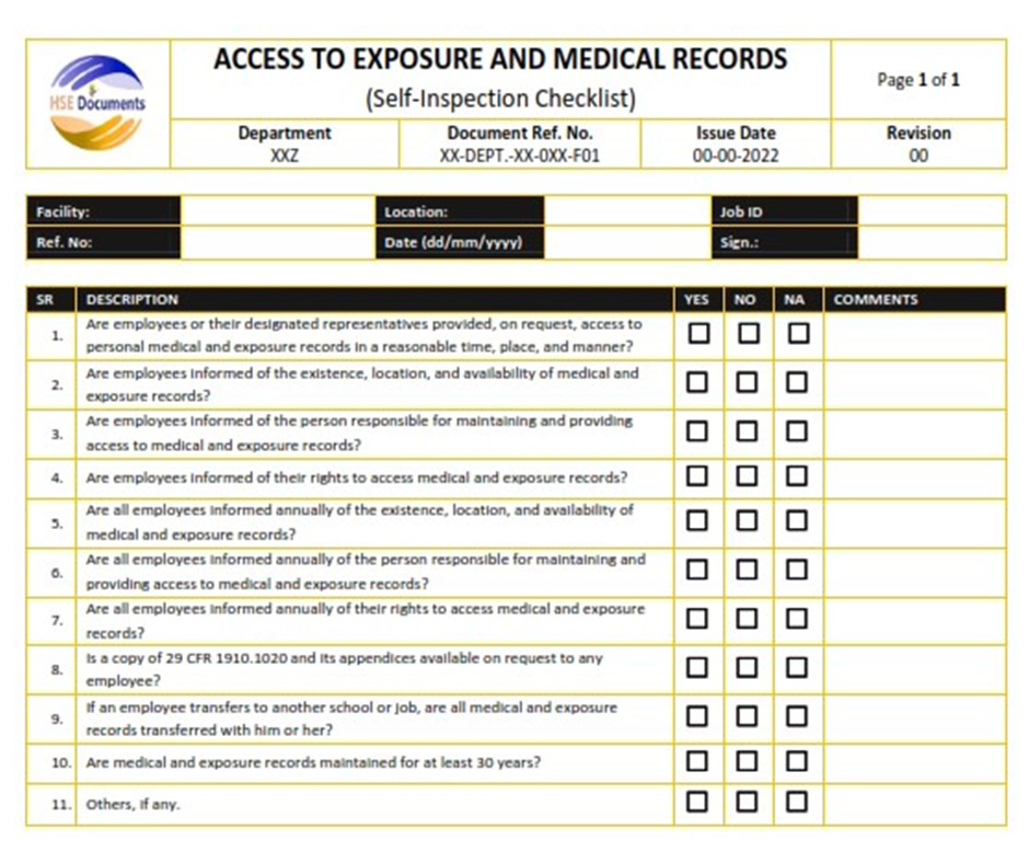 ACCESS TO EXPOSURE AND MEDICAL RECORDS CHECKLIST