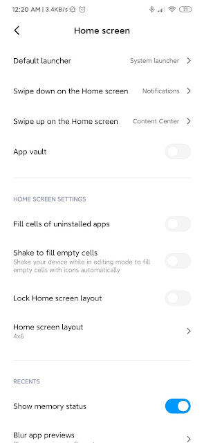 Home screen menu in MIUI OS to diable media/content center.