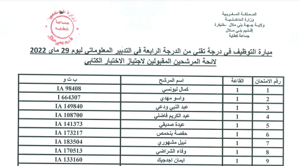 لائحة المدعوين لإجراء مباراة توظيف 06 تقنيين بجماعة كطاية إقليم بني ملال