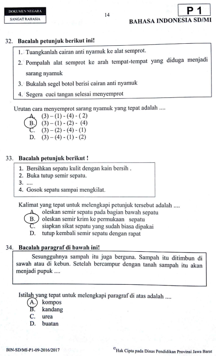 Latihan Soal dan Jawaban USBN Bahasa Indonesia SD 2019 