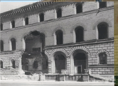 Bavarian State Library on Ludwigstraße, shown after the war and today