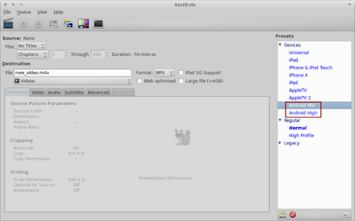 Using HandBrake's Android presets.