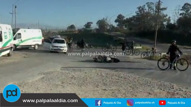 Motociclista y automovilista colisionaron sobre colectora de Ruta Nacional N°66