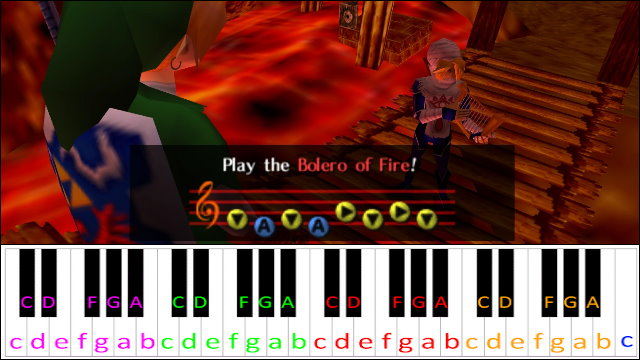 Bolero of Fire (Legend of Zelda Ocarina of Time) Piano / Keyboard Easy Letter Notes for Beginners