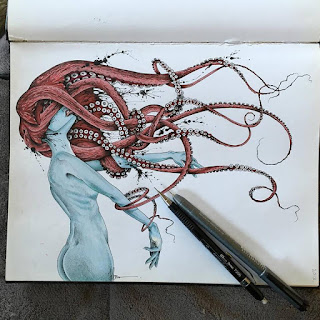 "Octopus Girl" Graffiti on Paper by Pez 