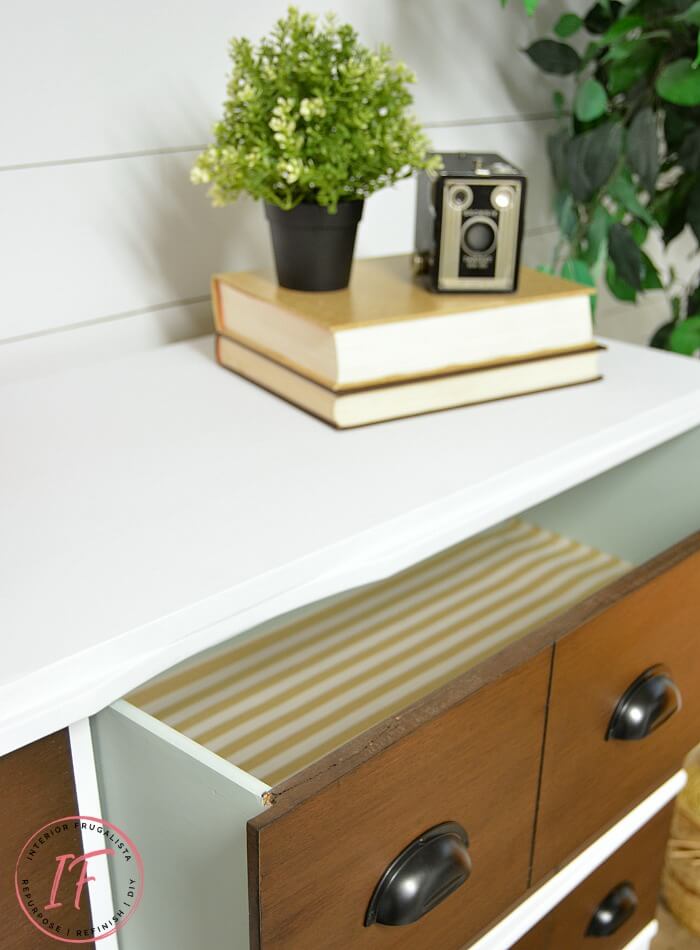 Faux Apothecary Dresser Paper Lined Drawers