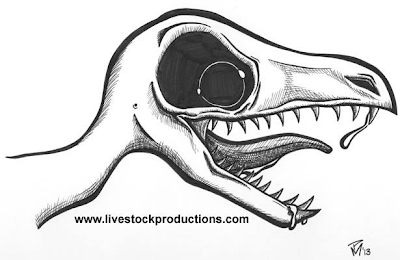 Small toothy cartoon dino with ferocious or mischievous look.