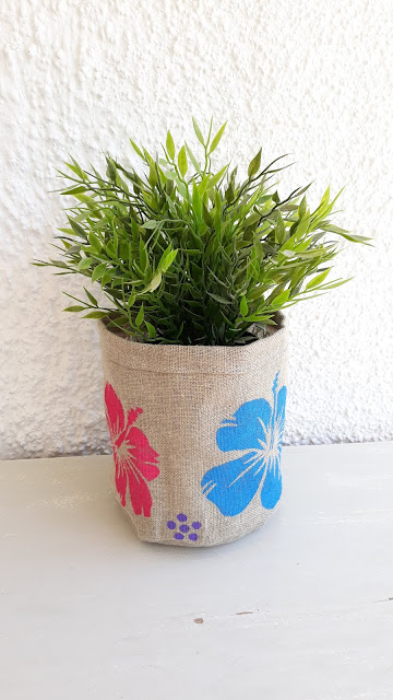 Cache pot toile de jute ibiscus