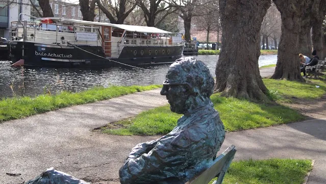 Statue of Patrick Kavanagh on the Grand Canal in Dublin in March