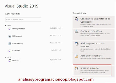 Nuevo Proyecto Visual Studio 2019