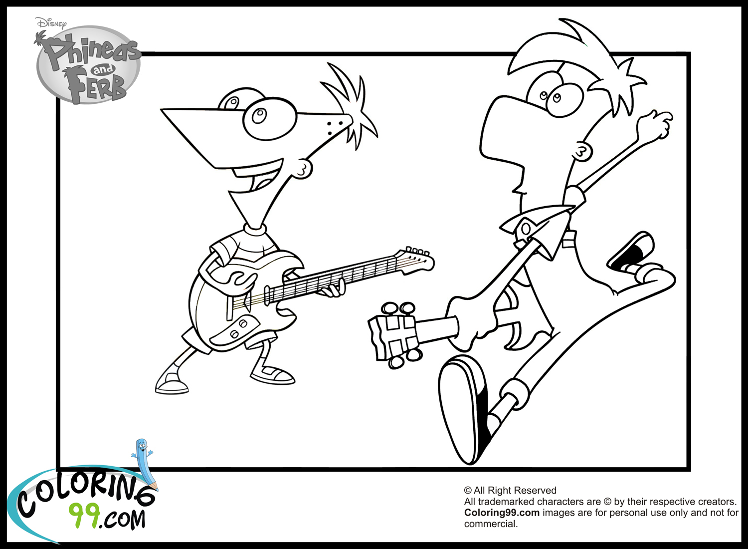 phineas and ferb playing guitar coloring pages