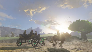 Epona pulling a self-made carriage with four people sitting on it