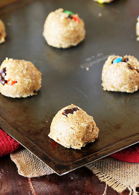 Monster Cookie Dough Balls on Baking Sheet Image