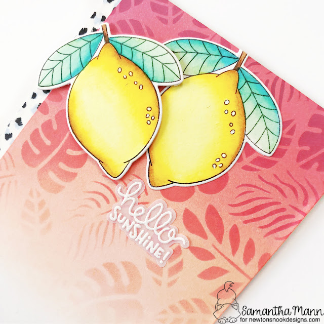 Hello Sunshine Card by Samantha Mann | Lemon Twist Stamp Set and Tropical Leaves Stencil by Newton's Nook Designs #newtonsnook #handmade