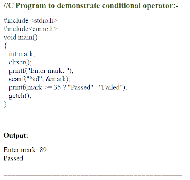 C Program to demonstrate conditional operator