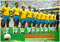 Selección de BRASIL - Temporada 1969-70 - Carlos Alberto, Brito, Everaldo, Clodoaldo, Wilson Piazza. Gérson, Tostao, Rivelino, Pelé, Jairzinho y Félix - BRASIL 4 (Pele, Gerson, Jairzinho y Carlos Alberto), ITALIA 1 (Boninsegna) - 21/06/1970 - FINAL DEL MUNDIAL DE MÉXICO 1970 - Ciudad de México (México), estadio Azteca - BRASIL SE PROCLAMA CAMPEÓN DEL MUNDO POR 3ª VEZ, tras realizar un memorable Campeonato