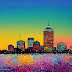 MidJourney - Boston skyline in colorful pointillism style.