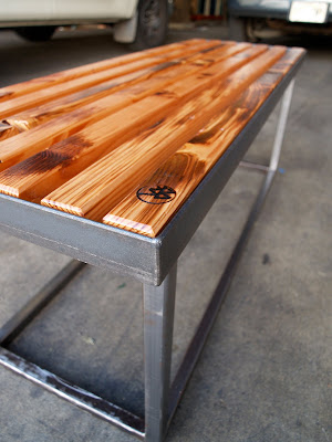 metal and wood benches