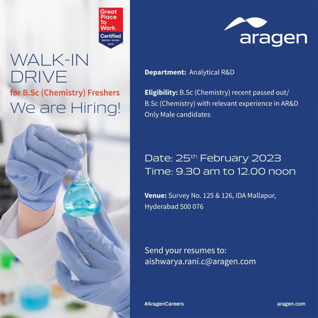 Job Availables, Aragen Job Vacancy For Fresher And Experienced Candidates In Analytical R&D