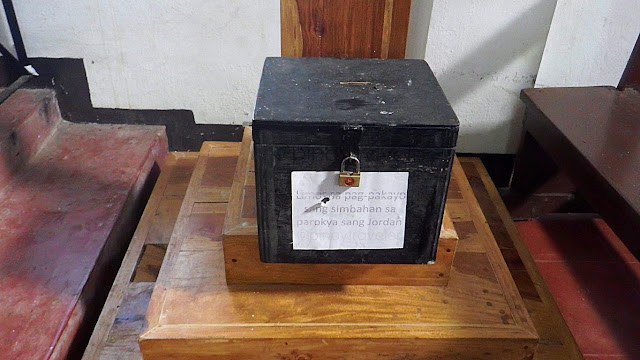 donation box at Ave Maria Shrine in Balaan Bukid - for the repair of another church