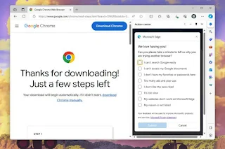 Edge is now asking questions about why you are downloading a new browser from the Edge.
