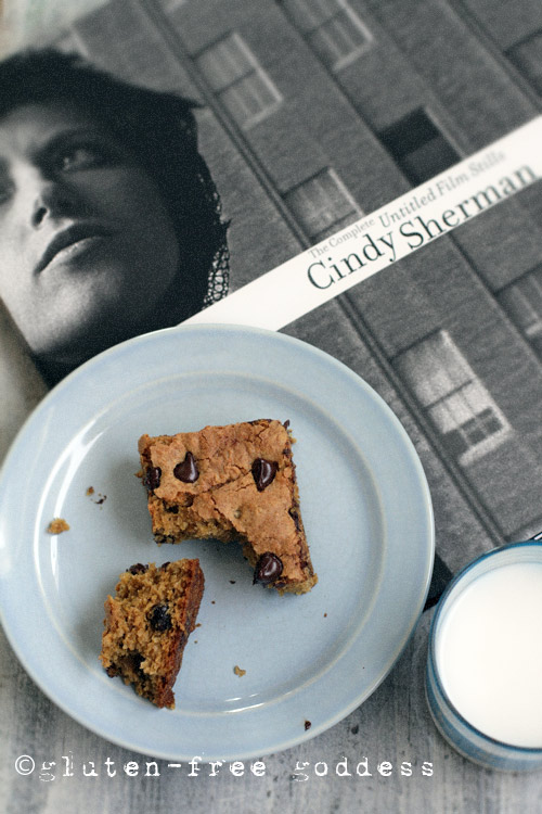 Gluten-free quinoa bars- tasty, like a blondie. Perfect with Cindy Sherman.